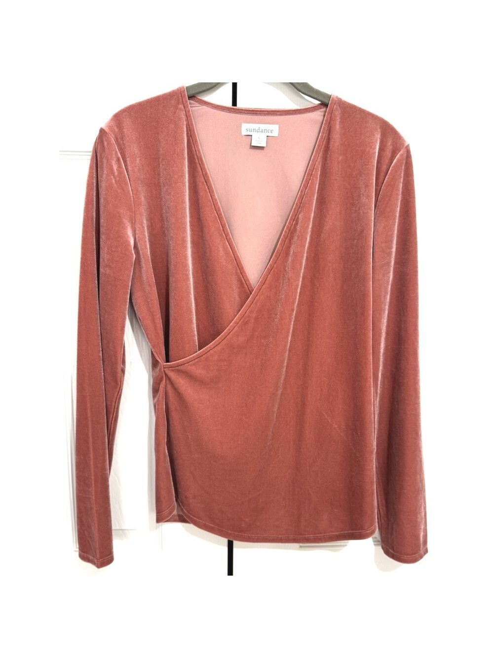 Sundance Women’s Sz S Morgan Velvet Faux Wrap Top Blush Pink Surplice